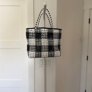 Woven Black & White Check Tote Bag